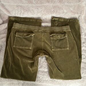 Y2K JUICY COUTURE women's olive brown velour lowrise flare snap pocket pants, L.